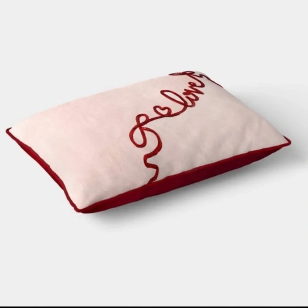 Threshold Pink Pillow with Red 'love' Script
